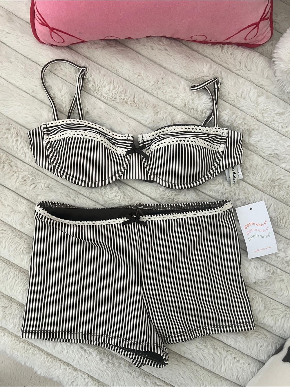 Dippin Daisy’s Striped dark brown and cream white bathing suit set
